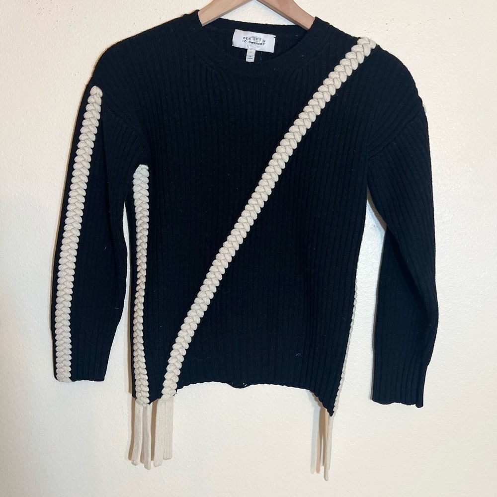 Derek Lam 100% Merino Wool Ribbed Knit Sweater with Braided Detail - Picture 3 of 12